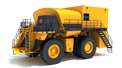 Fuel and Lube Truck heavy machinery 3D rendering on white background