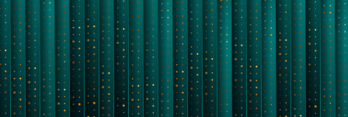 Turquoise stripes and golden dots abstract geometric banner design. Retro vector background