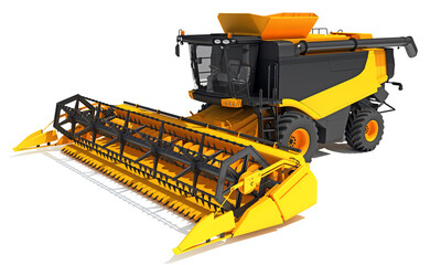 Obraz premium Combine Harvester farm equipment 3D rendering on white background