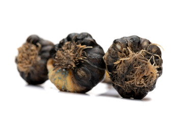 Decayed garlic isolated on white background   