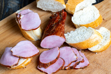 sliced boiled pork fillet meat, close up