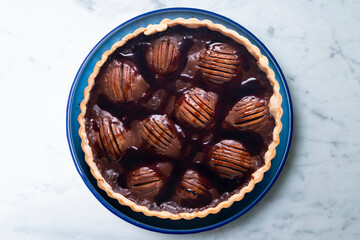 Pear cake with chocolate. Typical French recipe.