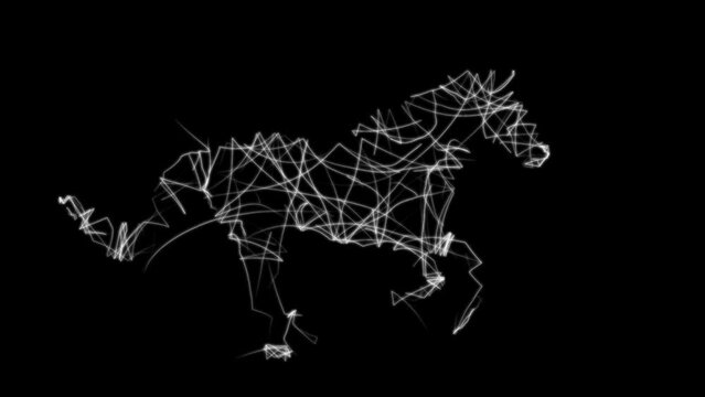 Scribble Horse.
Drawing of a horse made from loose glowing strokes.