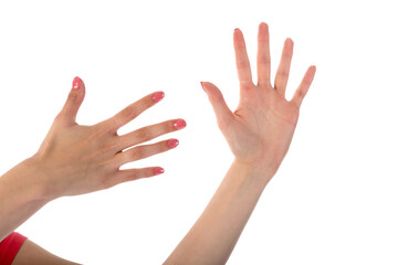 Female hands showing ten fingers isolated on transparent background