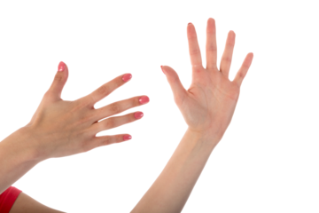 Female hands showing ten fingers isolated on transparent background