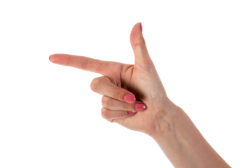 Female hand showing two fingers isolated on white background