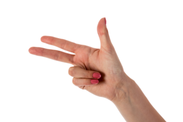Female hand showing three fingers isolated on white background