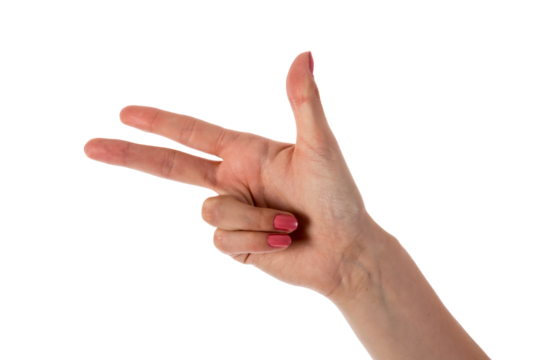 Female hand showing three fingers isolated on white background