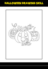 Halloween drawing skill for kids. Halloween drawing skill coloring page for kids.