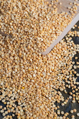 Raw, dry and not cooked porridge of peas on the table