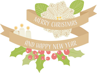 golden Christmas banner flower and candle