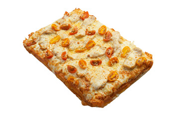 Detroit pizza with cheese and tomatoes. transparent.