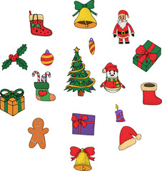 Hand drawn set of Christmas elements. Vector graphics, doodle style.