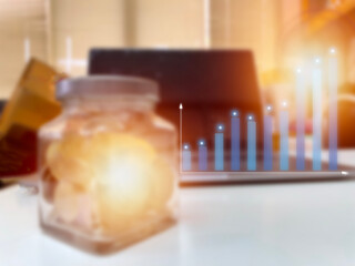 stacking coins with a graph of profit. Business successful growth.