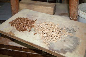 pellet production process for heating compressed wood shavings