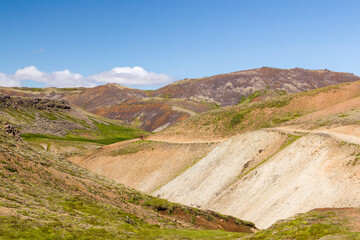 hiking path in the valley of Reykjadalur, Iceland