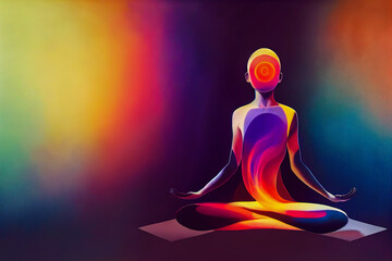 Vibrant yoga meditation silhouette against a gradient backdrop, exuding serenity and inner balance—ideal for spiritual and wellness themes . generative ai  
