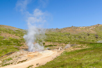 a hot pot in the valley of Reykjadalur , Iceland