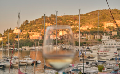 Sunset in the marina over a glass of wine