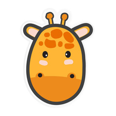 Cute Giraffe Head Face Wildlife Character Animal. Sticker Animal Vector Illustration. 