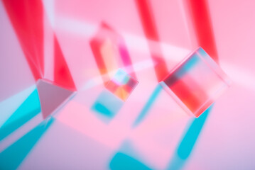 Glass crystal prism. Multicolor light effect