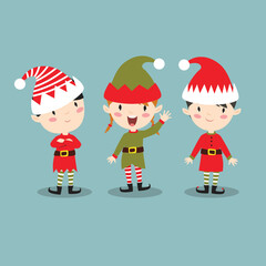 Elf set. Elf girl. Elf boy. Children dressed as elves. Helpers of Santa Claus. New Year Christmas. Card with cute elves. Greeting card, invitation. - 532925779