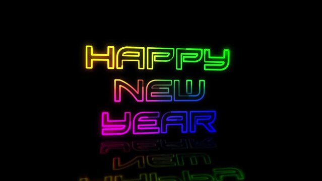 Neon Light Brightly Glowing., 2023, Happy New Year Dark Black Background, Winter Holiday Template