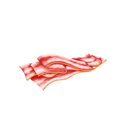 Bacon pieces vector illustration. Cartoon isolated raw pork meat with streaky fat and protein, bacon cut into slices for frying, ham or prosciutto for eating, food ingredient and butchery product