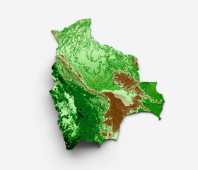 Bolivia Topographic Map 3d realistic map Color 3d illustration