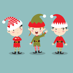 Elf set. Elf girl. Elf boy. Children dressed as elves. Helpers of Santa Claus. New Year Christmas. Card with cute elves. Greeting card, invitation. - 532927936