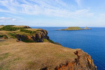 Naklejka premium From the grass covered clifftops to Worms Head island