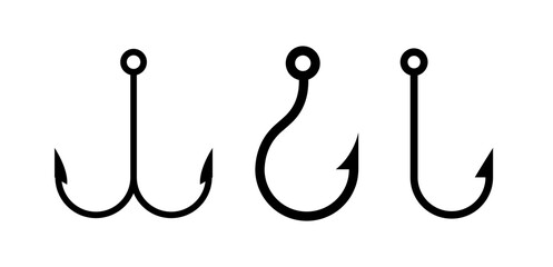 Fisher double hook vector icon. Fisherman trap metal hook illustration