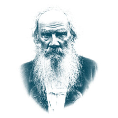 Engraving vector portrait of Russian writer Leo Tolstoy. Russian writer who is considered one of the greatest authors of all time.