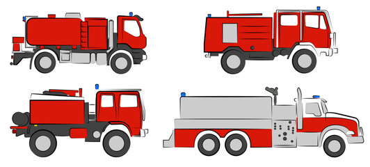 4 Tanklöschfahrzeuge Feuerwehr Drawnings Vektor Grafiken | Tanker Fire Brigade Drawings Vector Graphics