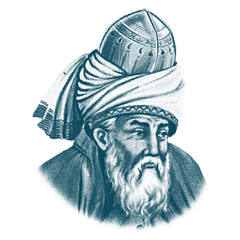 Suitable for any print and on line media need - Mevlana Celaleddin Rumi is a symbol of tolerance and peace. Isolated. Konya, Turkey