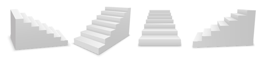 White 3d stair mockup room front stand background. 3d stair podium showcase design concept.
