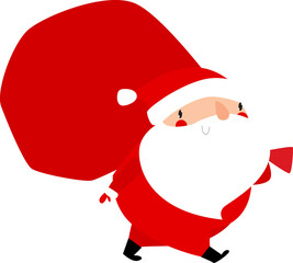 Cute Santa brings gifts. Cartoon Santa Claus is walking with a bag of gifts. New Year. Christmas. Poster, banner, card, invitation