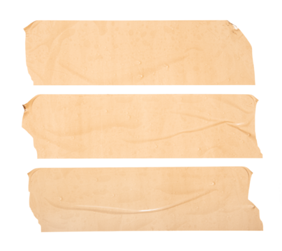 Set of Blank packing Adhesive tape isolated. Wrinkled pieces of sticky tape and corner with ripped edges. Template mock up