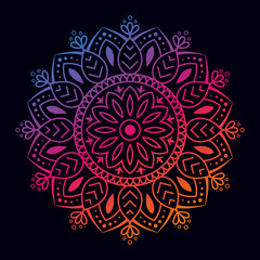 Colorful gradient color mandala on black isolated background. Abstract mandala design for yoga, meditation poster, banner, wallpaper, decoration ornament