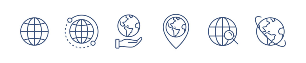 World globe line icon. Vector Earth global country map planet line icon. Travel internet globe set