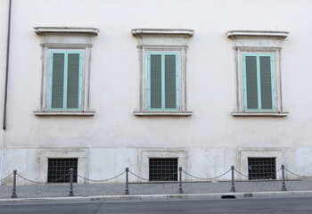 Fototapeta na wymiar Quirinale Palace Side Facade Close Up with Windows and Closed Shutters in Rome, Italy