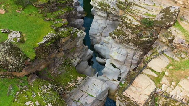 Aerial view of an impressive stone formation valley, beautiful texture of rocks and way of water
