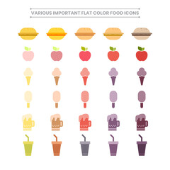 Various Flat Colorful Food Icons Vector