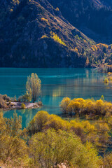 Picturesque mountain lake in autumn morning