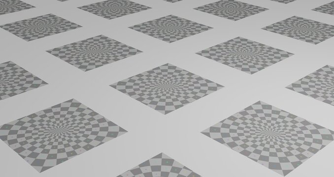 Illustration rendering of cool tiles with unique seamless textures isolated on white background. two points of view perspective image.