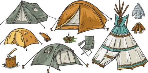 Keuken spatwand met foto Tent voor buiten kampeeravontuur. Kampeertent voor het verkennen van de natuur in het bos © Casoalfonso