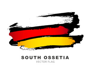 Flag of South Ossetia. Colored brush strokes drawn by hand. Vector illustration isolated on white background.