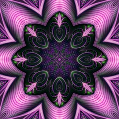 Fototapeta na wymiar Vintage ruellia flower design texture, digital style beautiful decoration purple and black color combination concept, kaleidoscope shape theme, seamless pattern, geometry, mandala. 