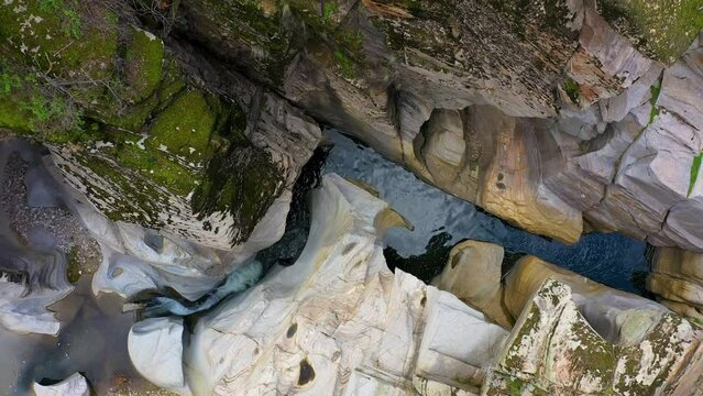 Aerial view of an impressive stone formation valley named tasyaran in manisa kula district, beautiful texture of rocks and way of water