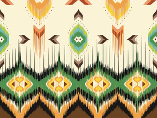 Obraz premium Abstract ethnic geometric ikat art. Seamless pattern in tribal, folk embroidery, and Mexican style. Aztec geometric art ornament for clothing wrapping Batik fabric illustration embroidery style.